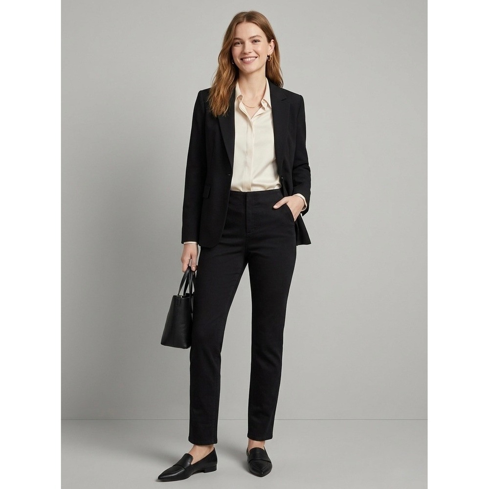 MM LaFleur Milo Pants Black Organic Cotton Slim Straight Leg High Rise Size 8